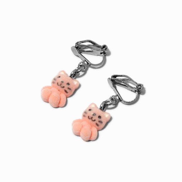 Claire's Jewelry - Pink Fuzzy Cat Clip-On Earrings